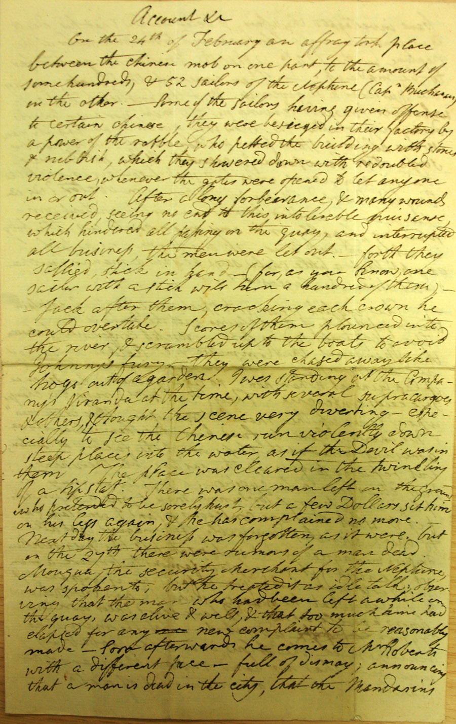 Account of the riot in Canton involving the sailors of the Neptune, 24 February 1807 (TM/1/1/40)