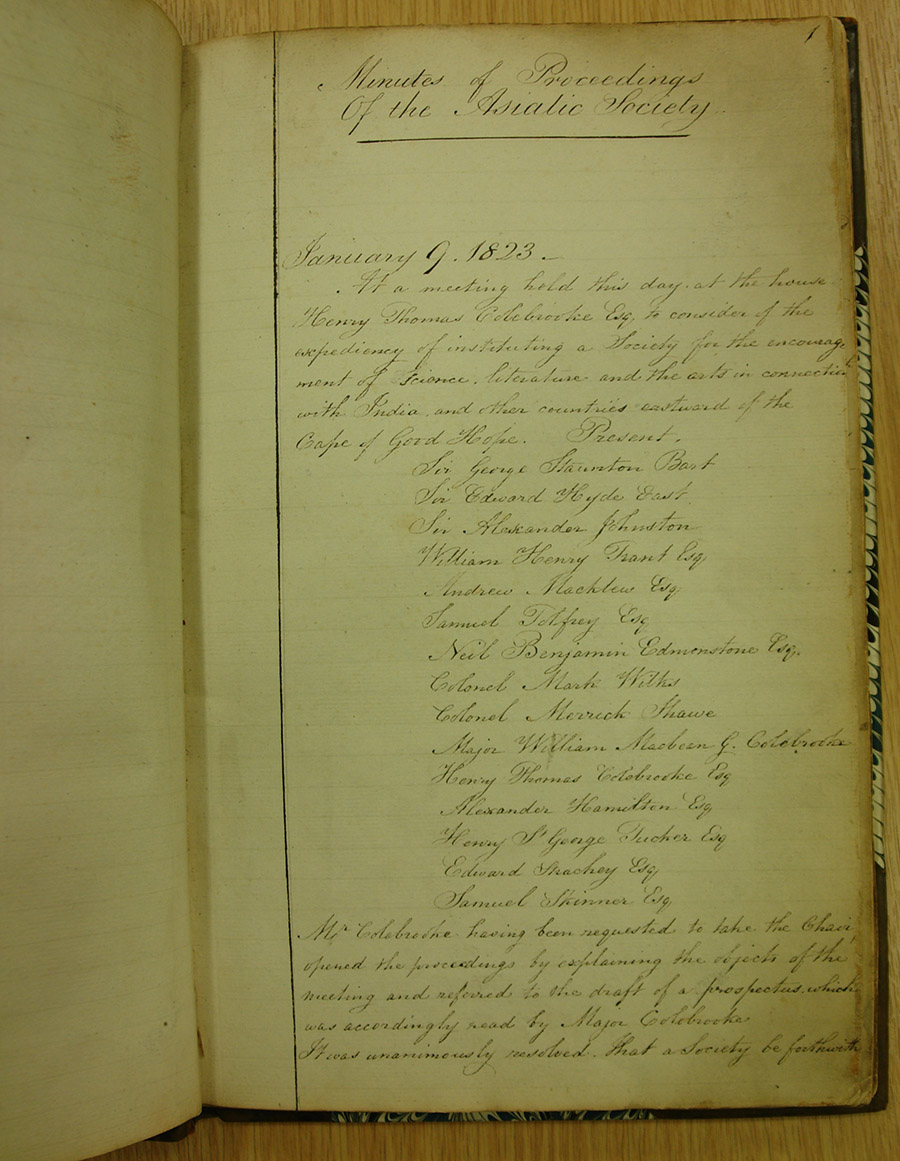 Minutes of initial meetings concerning the founding of the Royal Asiatic Society