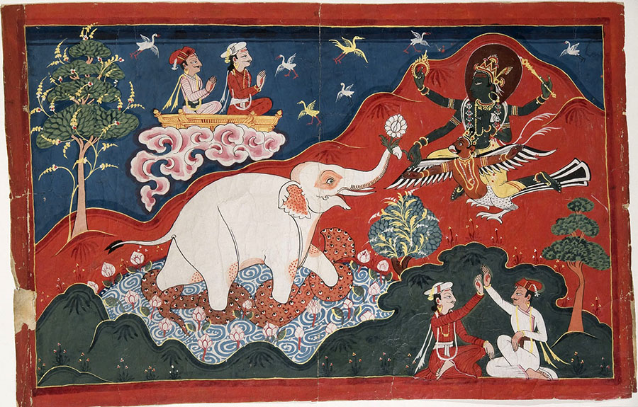 Vishnu flying on Garuda