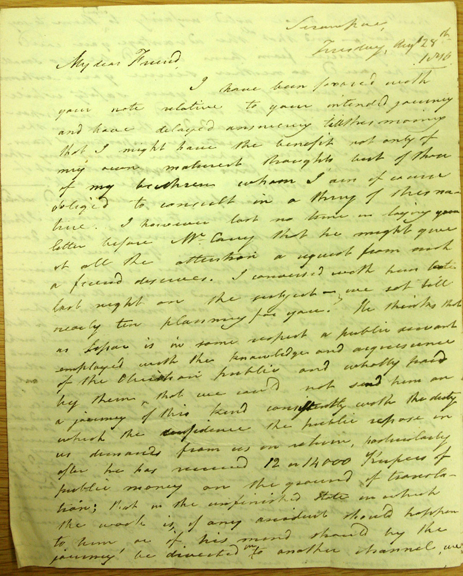 Letter from Marshman - he has laid Manning's letter before Mr Carey 