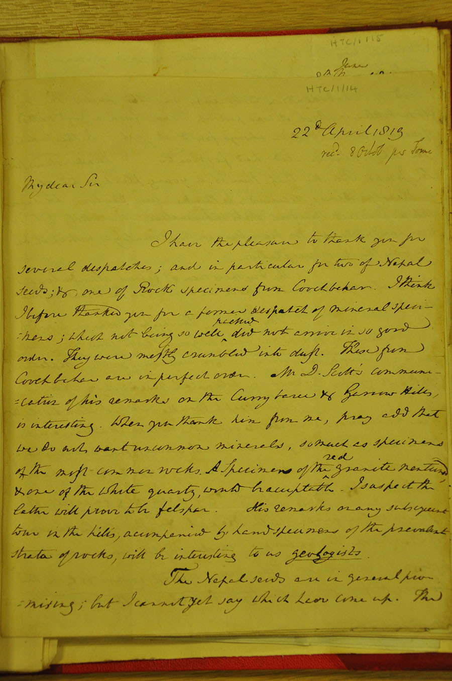 Letter from Henry Thomas Colebrooke to Nathaniel Wallich, 22 April 1819