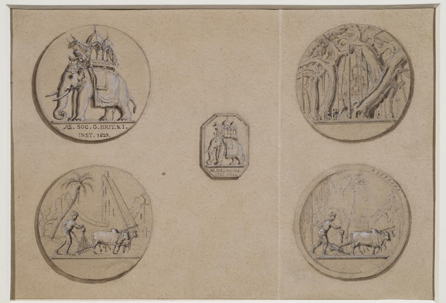 Four designs for a seal and one for a signet. Thomas and William Daniell.