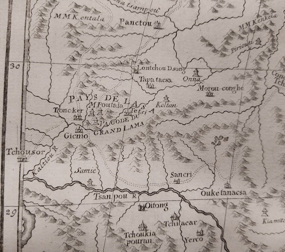 Close up image of Tibet from the atlas. 